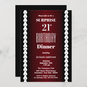 Invitación Moderno Burgundy Surprise 21ª cena de cumpleaños
