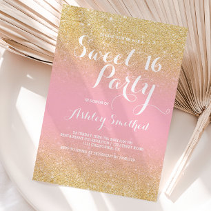 Invitación Moderno burro purpurina dorado oscuro rosa dulce 1