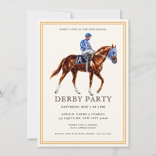 Invitación Moderno caballo de raza Derby Fiesta Invitati ecue (Anverso)