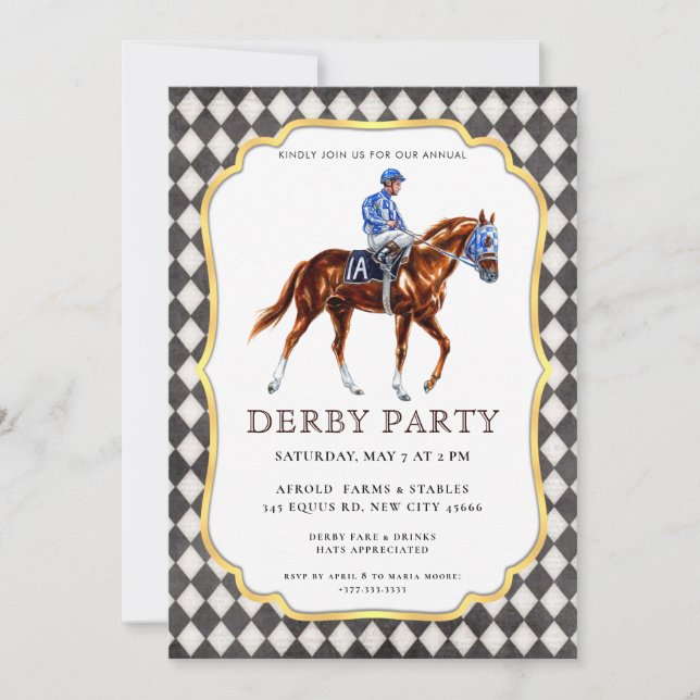 Invitación Moderno caballo de raza Derby Fiesta Invitati ecue (Anverso)