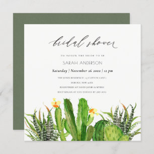 INVITACIÓN MODERNO CACTUS GARDEN WATERCOLOR BRIDAL DUCHA