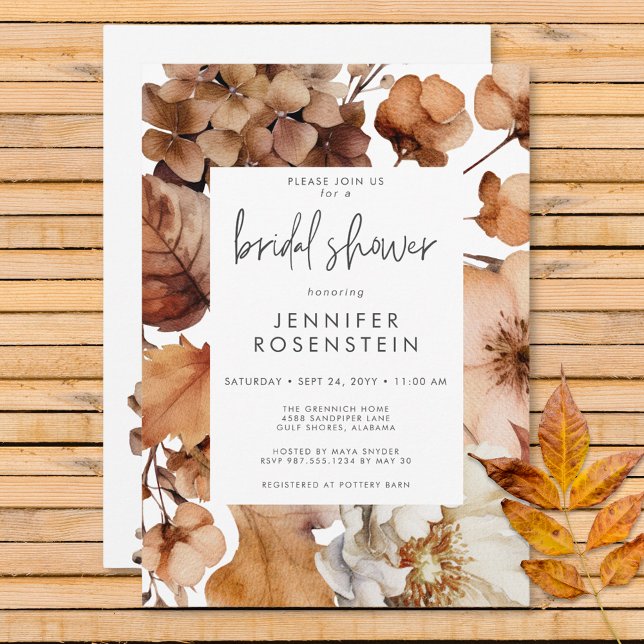 Invitación Moderno Caída Neutral Marco Floral Ducha Bridal (Modern Fall Neutral Floral Frame Bridal Shower Invitation)