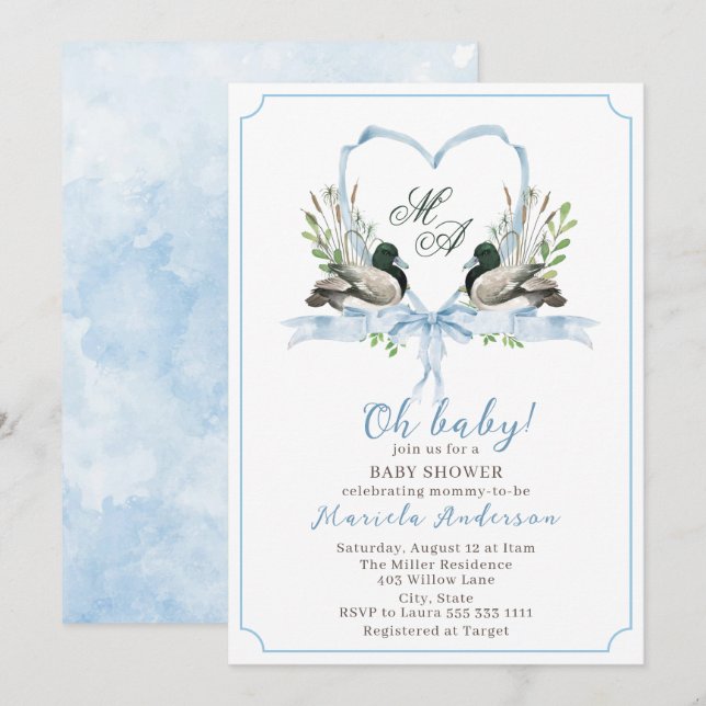 Invitación Moderno canal de agua mallard Baby Shower (Anverso / Reverso)