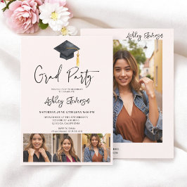 Invitación Moderno Cap Pink Simple 4 Photo Graduation Party