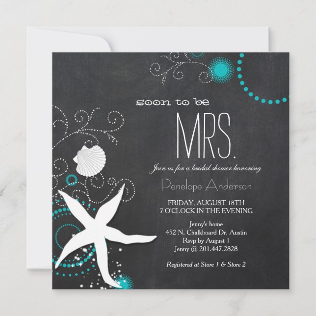 Invitación Moderno Chalkboard Beach Wedding Bridal Shower (Anverso)