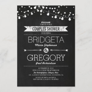 Invitación Moderno Chalkboard String Lights Couples Shower