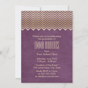 Invitación Moderno Chevron Gold Stripes Graduación púrpura