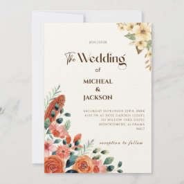 Invitación Moderno Chic Bohemio Acuarela Floral 
