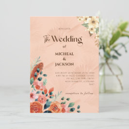 Invitación Moderno Chic Bohemio Aflorados Acuarela 