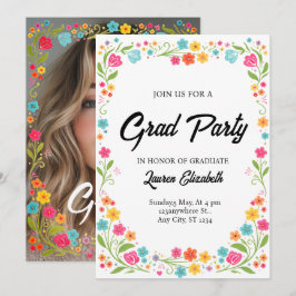 Invitación moderno chic boho brillante flores silvestres grad