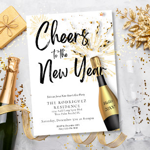 Invitación Moderno Chic Champán Brindis por el Año Nuevo Fies