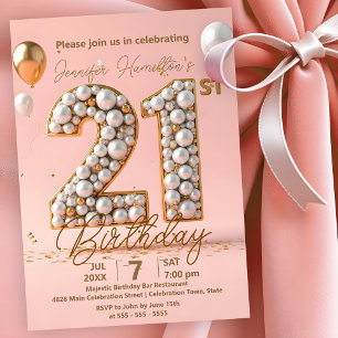 Invitación Moderno Chic Cumpleaños 21 Dorado y Rosa Suave