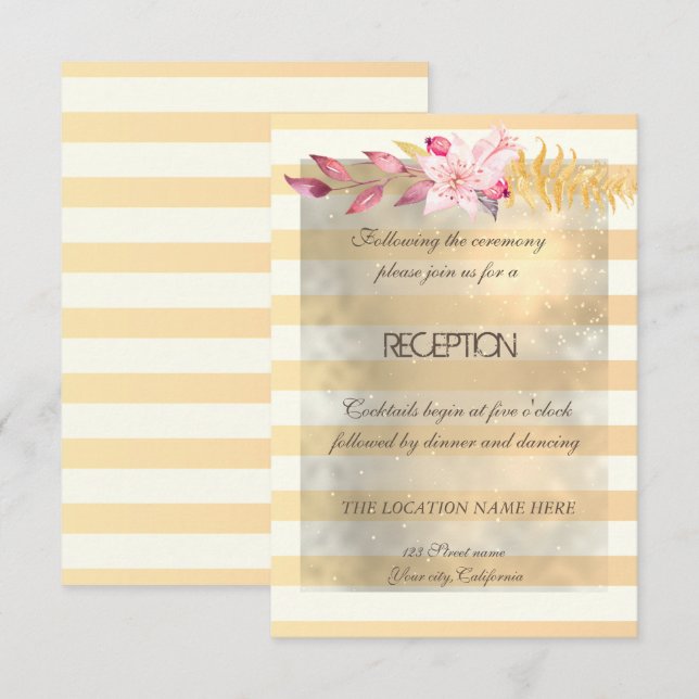 Invitación Moderno Chic Flores a Rayas Recepción (Anverso / Reverso)