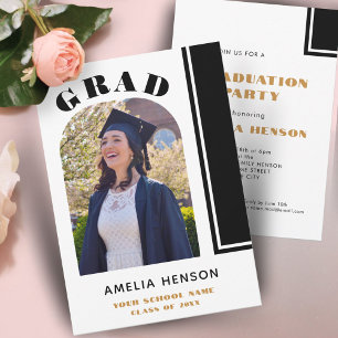 Invitación Moderno Chic Foto de Graduación en Blanco y Negro