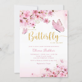 Invitación Moderno Chica Boho Pink Floral Butterfly Baby Show