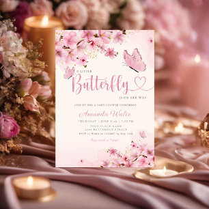 Invitación Moderno Chica Boho Pink Floral Butterfly Baby Show