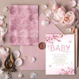 Invitación Moderno Chica Boho Pink Floral Butterfly Baby Show