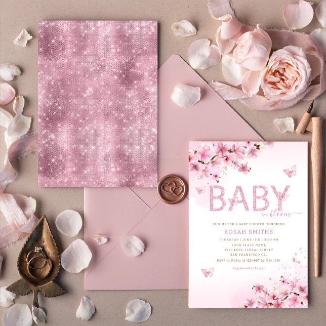Invitación Moderno Chica Boho Pink Floral Butterfly Baby Show (Subido por el creador)