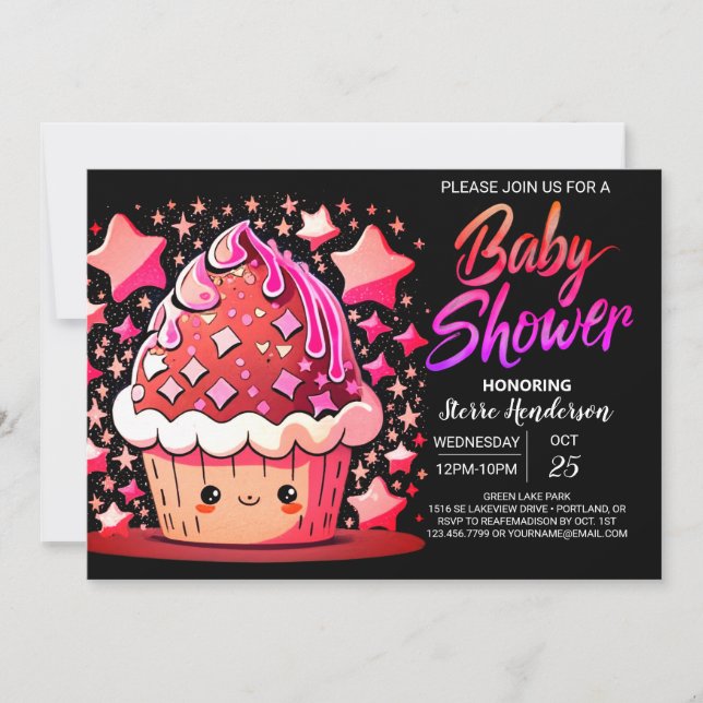Invitación Moderno Chica de Muffin Baby Shower (Anverso)