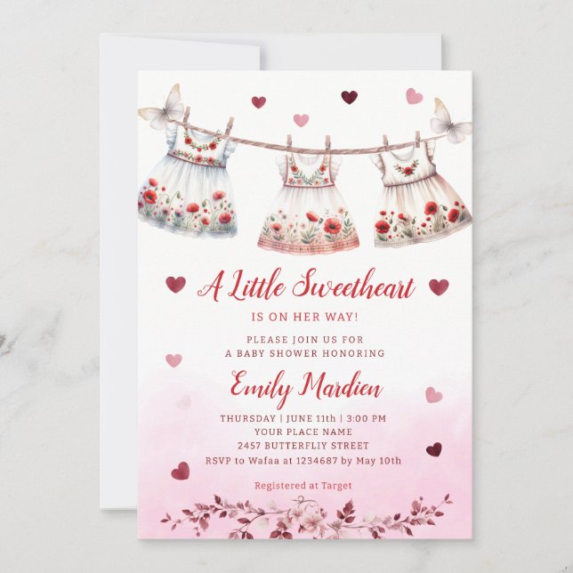 Invitación Moderno Chica de ropa de boho rosa simple Baby Sho (Anverso)
