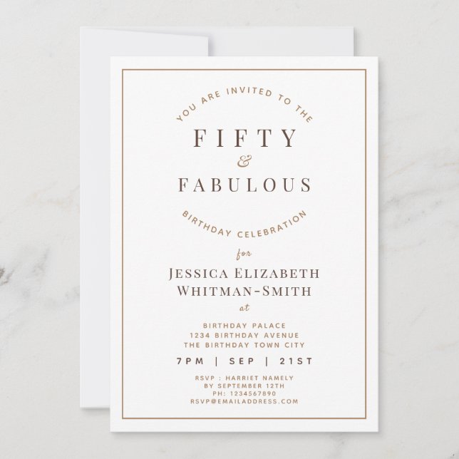 Invitación Moderno Cincuenta y Fabuloso Cumpleaños (Anverso)
