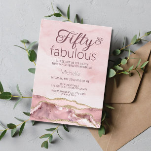 Invitación Moderno Cincuenta y Fabuloso Rosa Rubor Ágata Dora