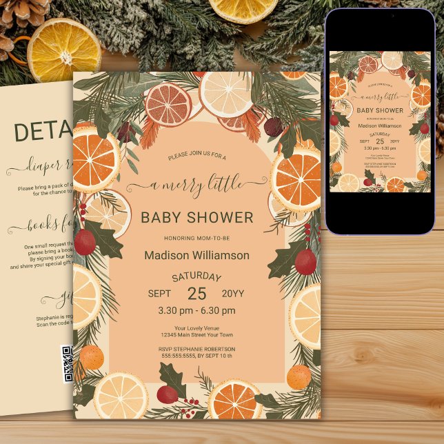 Invitación Moderno Citrus Seco Merry Pequeño Baby Shower QR (Subido por el creador)