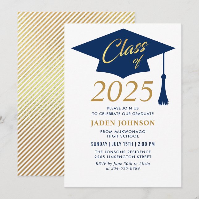 Invitación Moderno Clase Simple del Partido de Graduación 202 (Anverso / Reverso)