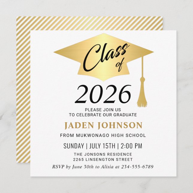Invitación Moderno Clase Simple del Partido de Graduación 202 (Anverso / Reverso)