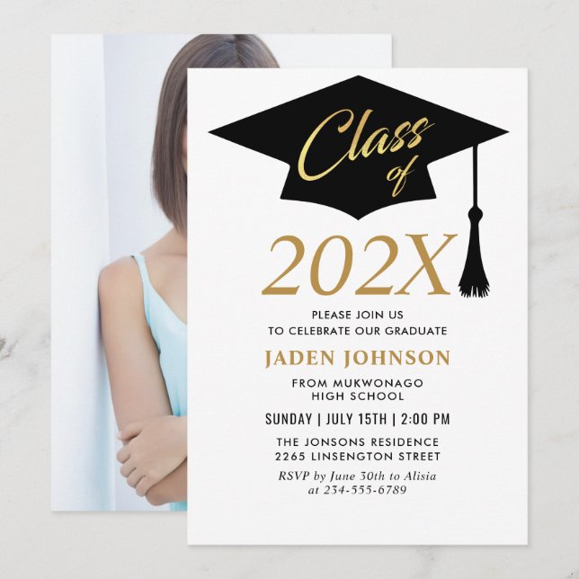 Invitación Moderno Clase Simple del Partido de Graduación 202 (Anverso / Reverso)