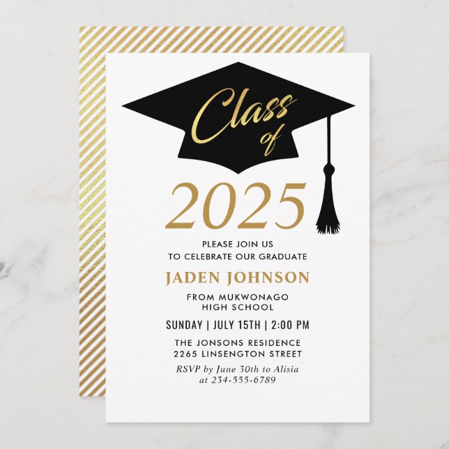 Invitación Moderno Clase Simple del Partido de Graduación 202 (Anverso / Reverso)