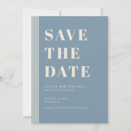 Invitación Moderno Clásico Guardar la Fecha Azul Rayado Boda