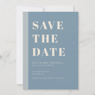 Invitación Moderno Clásico Guardar la Fecha Azul Rayado Boda