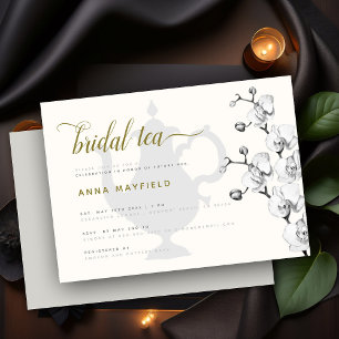 Invitación Moderno clásico Oro Blanco Negro Orquídea Té de no