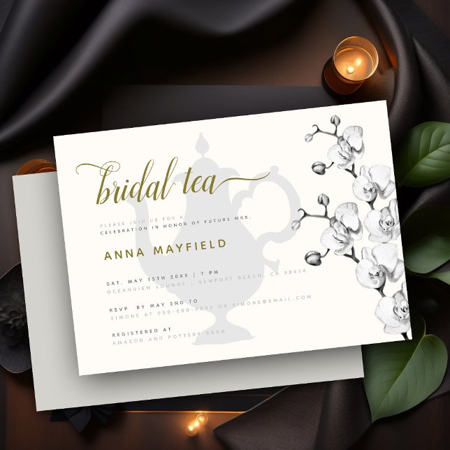 Invitación Moderno clásico Oro Blanco Negro Orquídea Té de no (Subido por el creador)