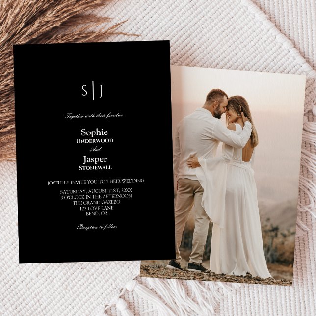 Invitación Moderno clásico simple monograma negro Boda de fot (Subido por el creador)