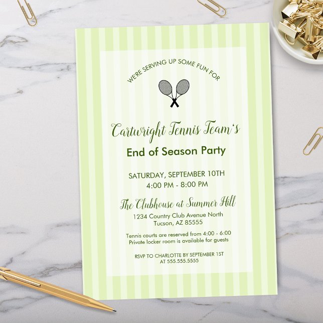 Invitación Moderno club campestre de tenis Fin de temporada c (Modern end of season tennis team party invitations or country club birthday invitations for clubs)