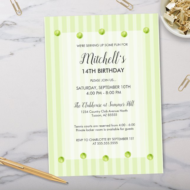 Invitación Moderno club de campo verde (modern green country club inspired tennis birthday invitations for boys girls or end of season teams)