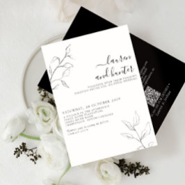 Invitación Moderno código QR Boda botánico blanco negro