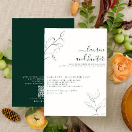 Invitación Moderno código QR Boda botánico verde esmeralda