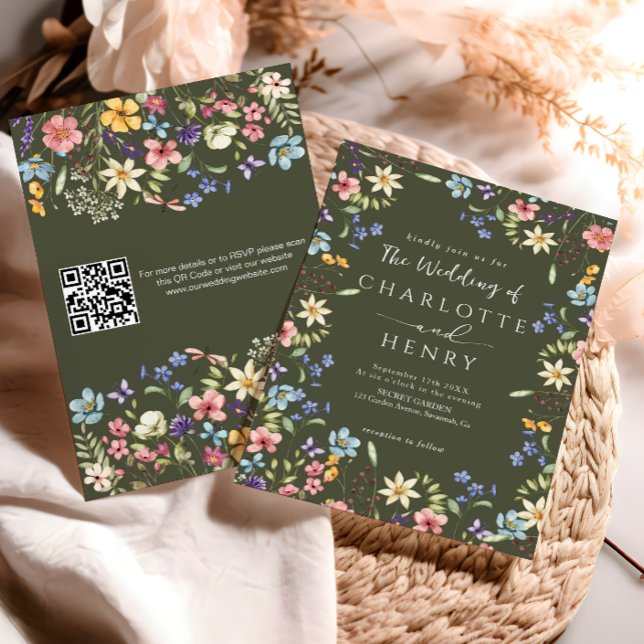 Invitación Moderno código QR Boda de flores silvestres de oli (Subido por el creador)