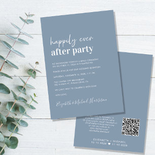 Invitación Moderno código QR Dusty Blue Wedding Recepcion