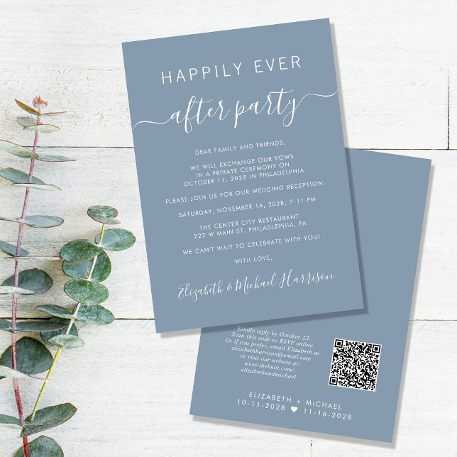 Invitación Moderno código QR Dusty Blue Wedding Recepcion (Subido por el creador)