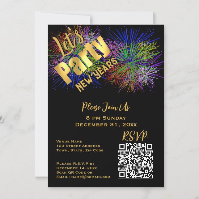 Invitación Moderno código QR e-vite al Fiesta de Año Nuevo (Anverso)