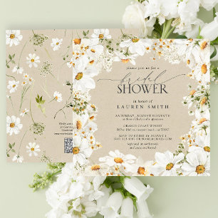 Invitación Moderno código QR Elegante Daisy Rustic Bridal Sho
