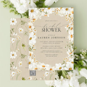 Invitación Moderno código QR Elegante Daisy Rustic Bridal Sho