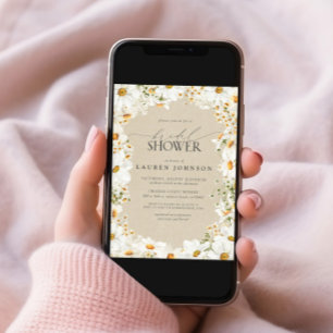 Invitación Moderno código QR Elegante Daisy Rustic Bridal Sho