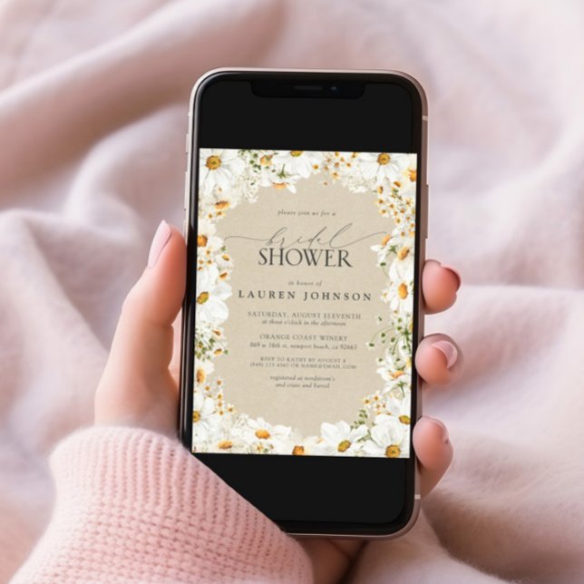 Invitación Moderno código QR Elegante Daisy Rustic Bridal Sho (Subido por el creador)