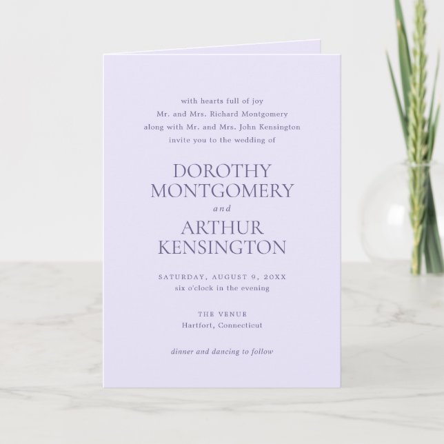 Invitación Moderno código QR Lilac matrimonio elegante (Anverso)