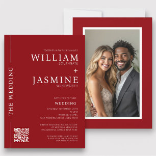 Invitación Moderno código QR mínimo y foto todo en uno